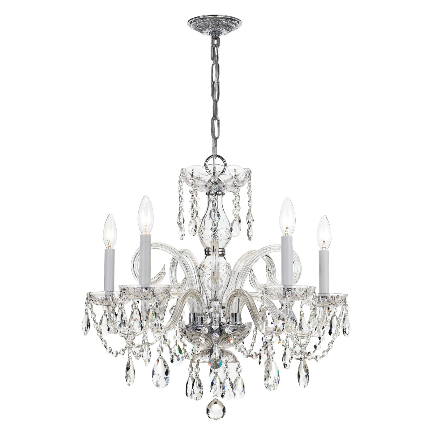 ##Antique Hardware## Traditional Crystal 5 Light Hand Cut Crystal Polished Chrome Chandelier