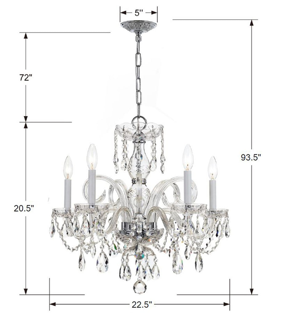 ##Antique Hardware## Traditional Crystal 5 Light Hand Cut Crystal Polished Chrome Chandelier