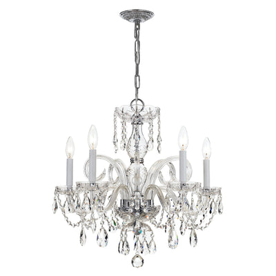 ##Antique Hardware## Traditional Crystal 5 Light Spectra Crystal Polished Chrome Chandelier