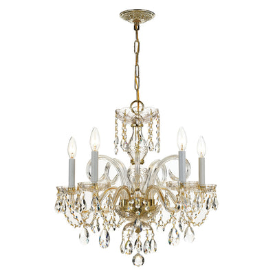 ##Antique Hardware## Traditional Crystal 5 Light Hand Cut Crystal Polished Chrome Chandelier