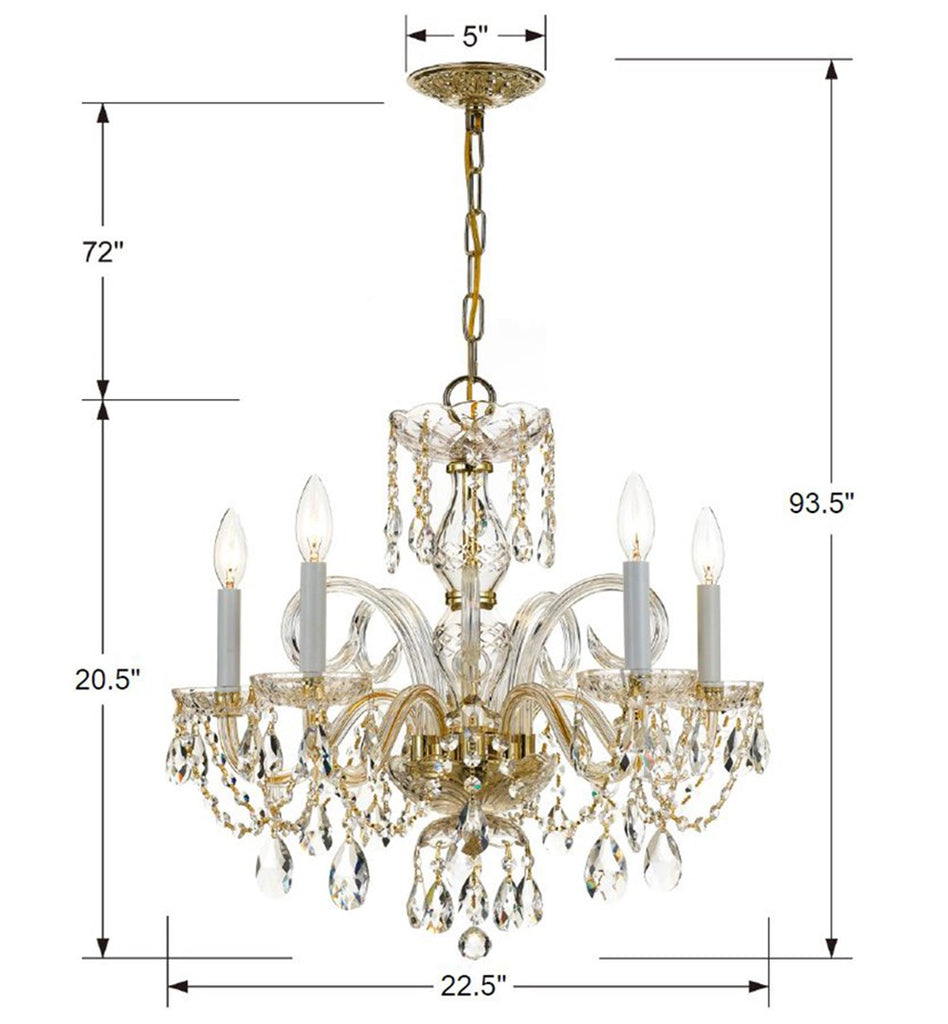 ##Antique Hardware## Traditional Crystal 5 Light Hand Cut Crystal Polished Chrome Chandelier