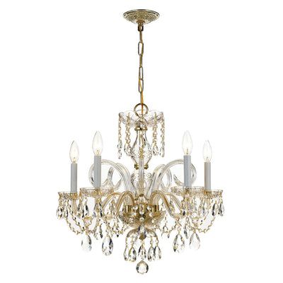 ##Antique Hardware## Traditional Crystal 5 Light Spectra Crystal Polished Brass Chandelier