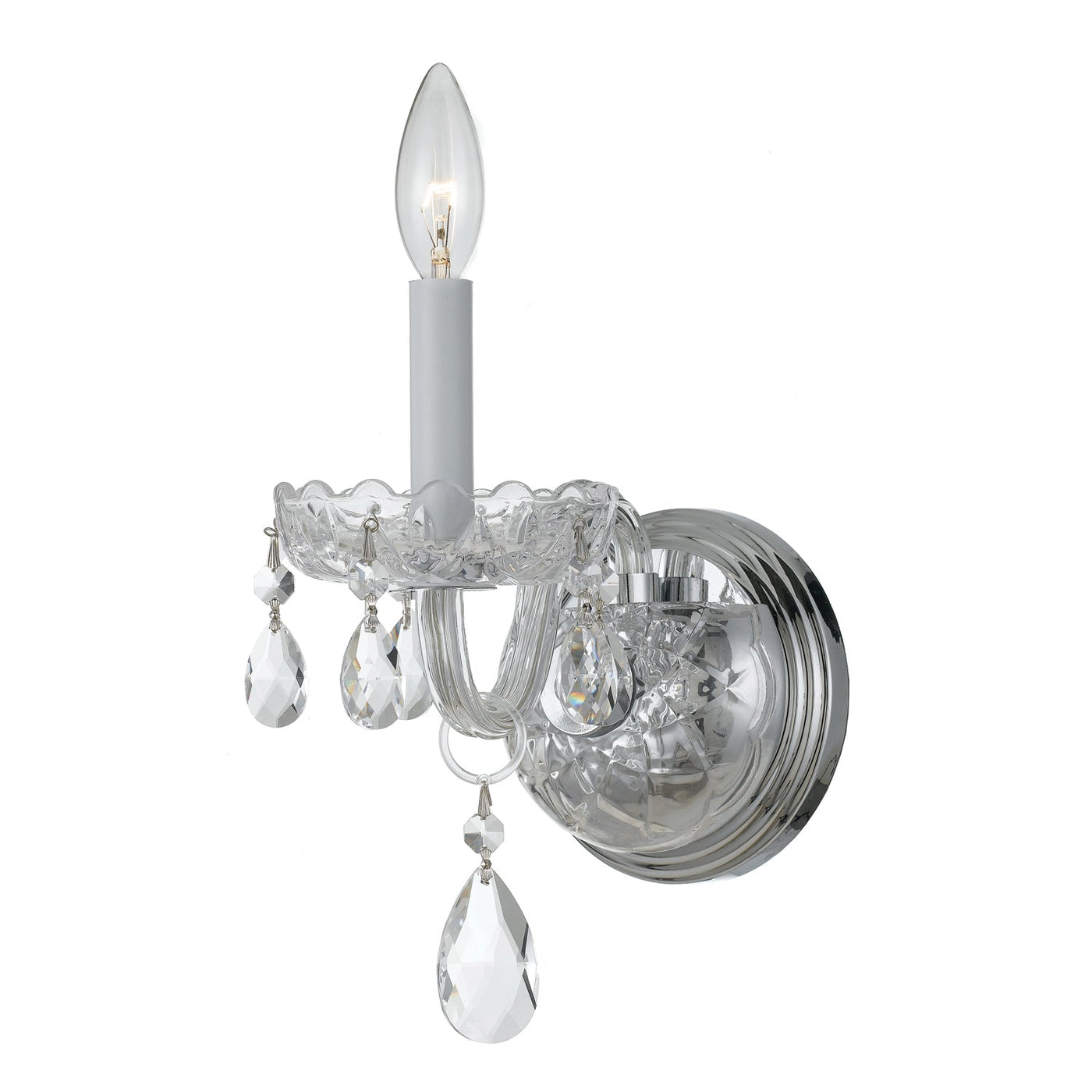 ##Antique Hardware## Traditional Crystal 1 Light Hand Cut Crystal Polished Chrome Sconce