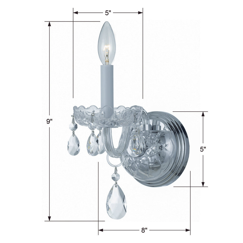 ##Antique Hardware## Traditional Crystal 1 Light Spectra Crystal Polished Chrome Sconce