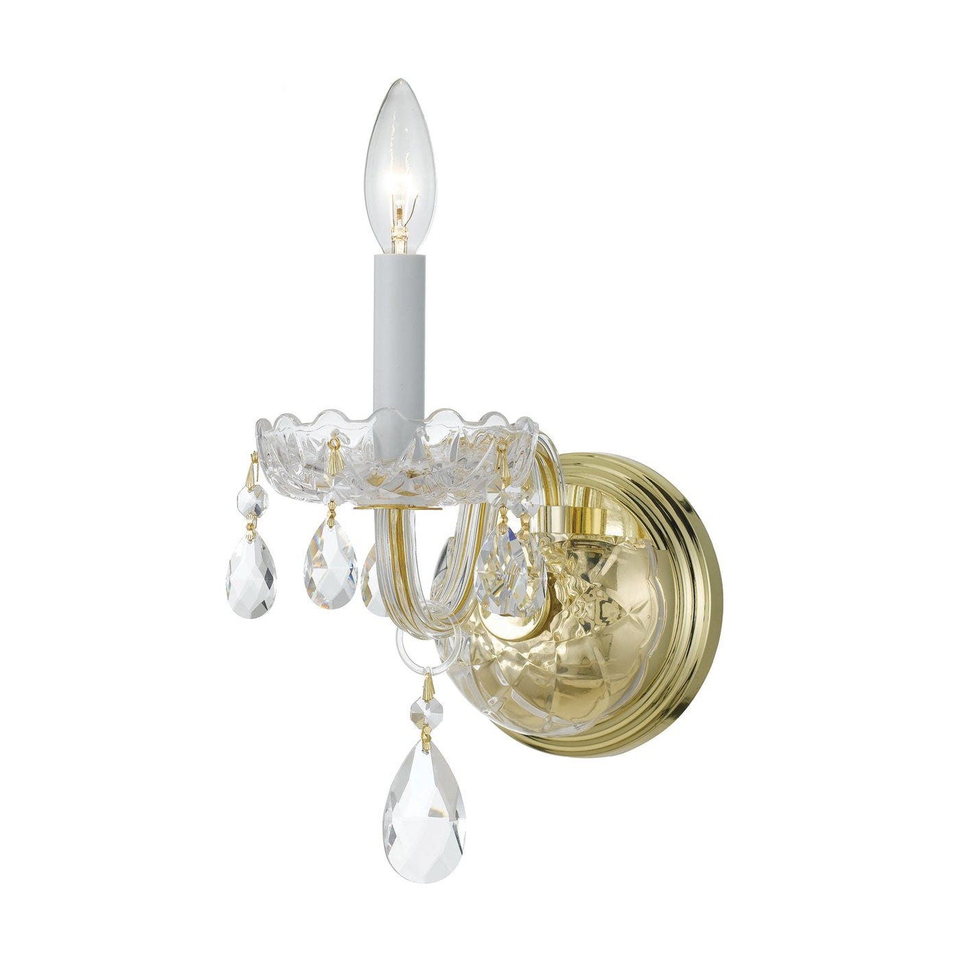 ##Antique Hardware## Traditional Crystal 1 Light Hand Cut Crystal Polished Brass Sconce