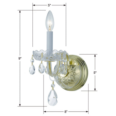 ##Antique Hardware## Traditional Crystal 1 Light Hand Cut Crystal Polished Brass Sconce