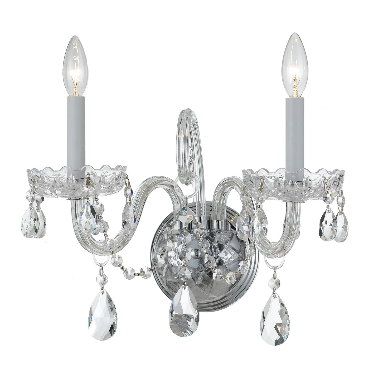 ##Antique Hardware## Traditional Crystal 2 Light Hand Cut Crystal Polished Chrome Sconce