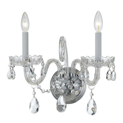 ##Antique Hardware## Traditional Crystal 2 Light Hand Cut Crystal Polished Chrome Sconce