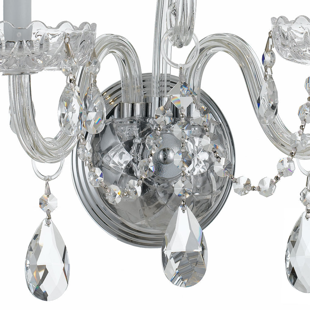 ##Antique Hardware## Traditional Crystal 2 Light Hand Cut Crystal Polished Chrome Sconce