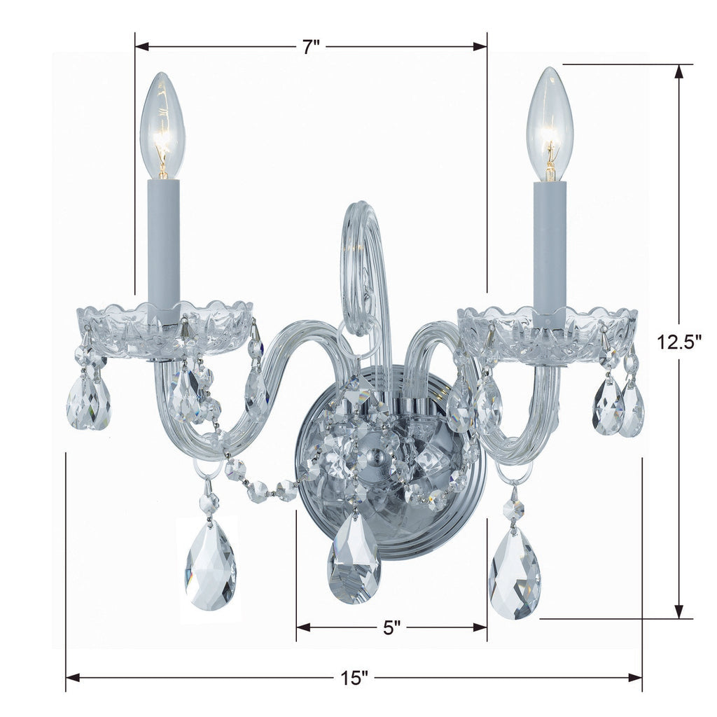 ##Antique Hardware## Traditional Crystal 2 Light Spectra Crystal Polished Chrome Sconce