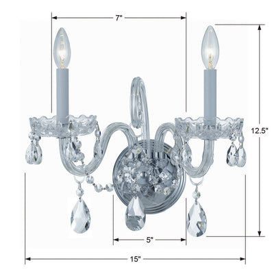 ##Antique Hardware## Traditional Crystal 2 Light Spectra Crystal Polished Chrome Sconce