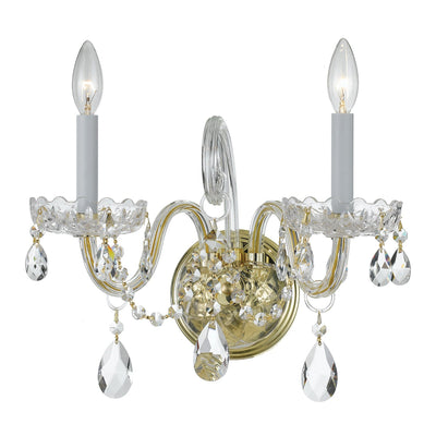 ##Antique Hardware## Traditional Crystal 2 Light Hand Cut Crystal Polished Brass Sconce