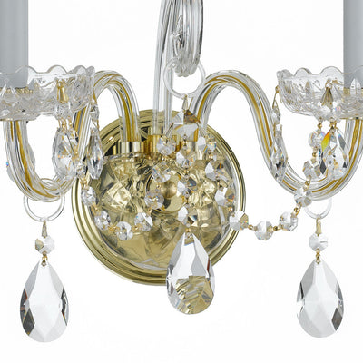 ##Antique Hardware## Traditional Crystal 2 Light Hand Cut Crystal Polished Brass Sconce