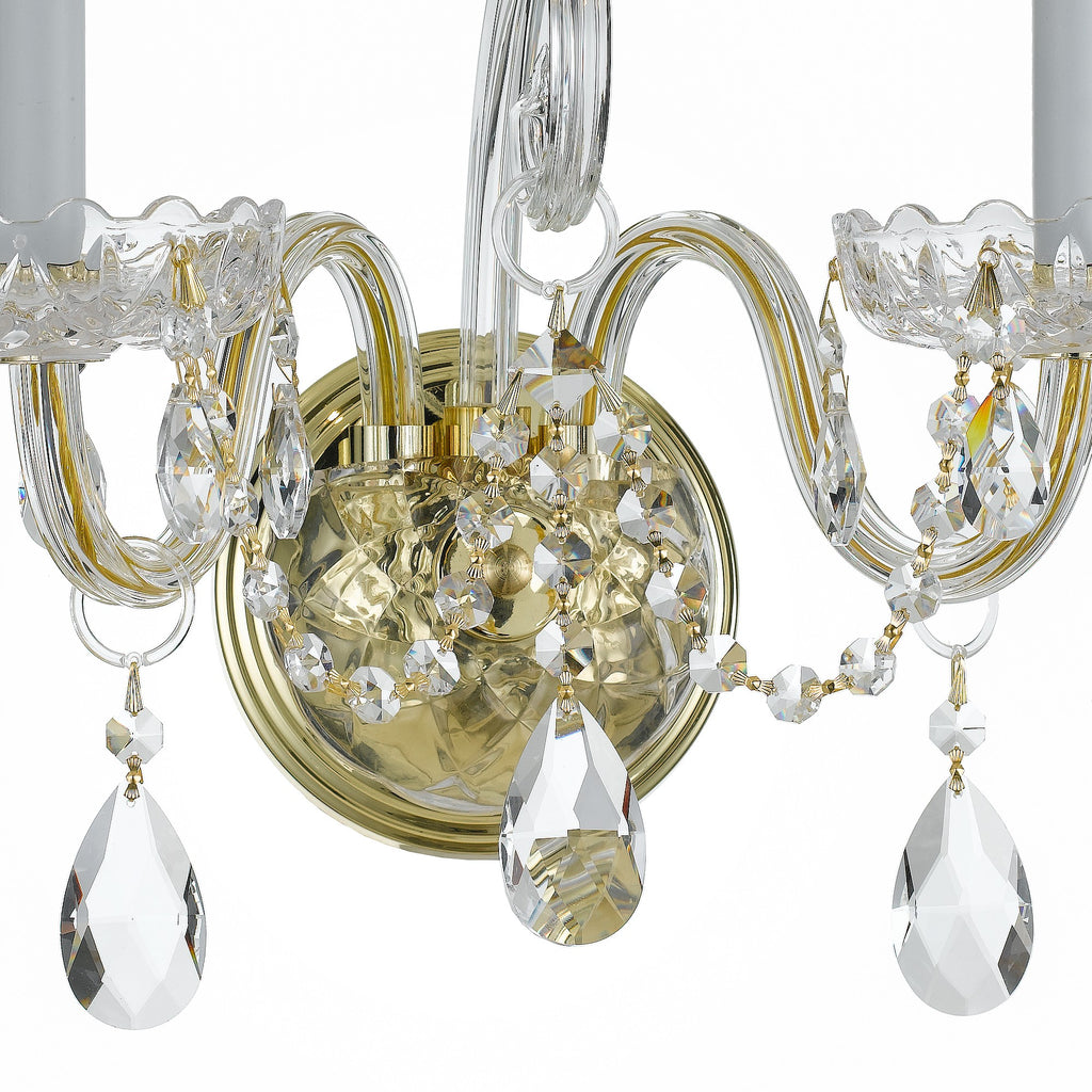 ##Antique Hardware## Traditional Crystal 2 Light Swarovski Strass Crystal Polished Brass Sconce