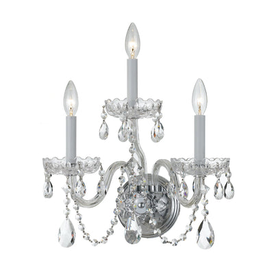 ##Antique Hardware## Traditional Crystal 3 Light Spectra Crystal Polished Chrome Sconce