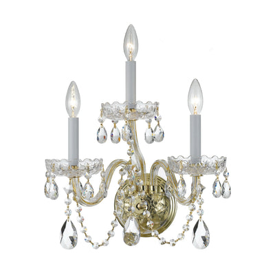 ##Antique Hardware## Traditional Crystal 3 Light Hand Cut Crystal Polished Brass Sconce