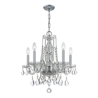 ##Antique Hardware## Traditional Crystal 5 Light Hand Cut Crystal Polished Chrome Chandelier