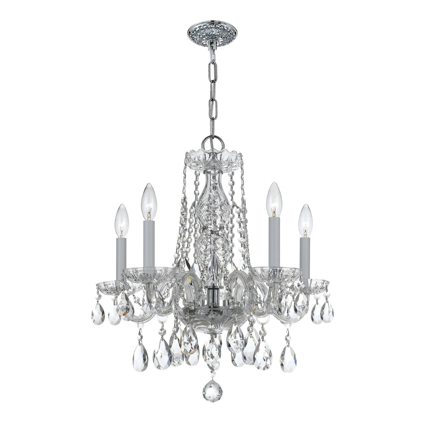 ##Antique Hardware## Traditional Crystal 5 Light Spectra Crystal Polished Chrome Chandelier