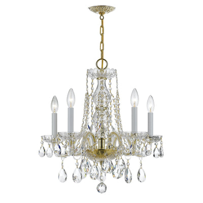 ##Antique Hardware## Traditional Crystal 5 Light Hand Cut Crystal Polished Brass Chandelier