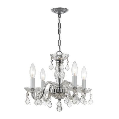 ##Antique Hardware## Traditional Crystal 4 Light Hand Cut Crystal Polished Chrome Mini Chandelier