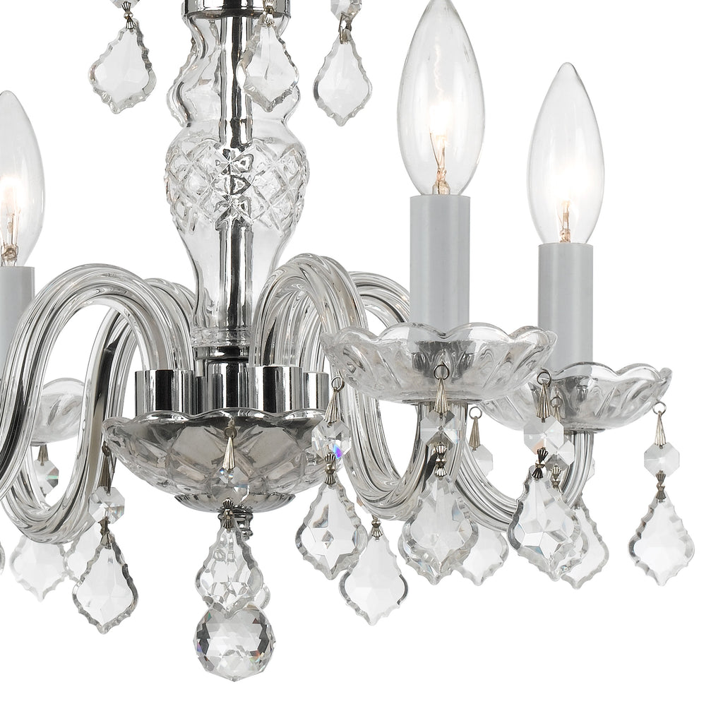 ##Antique Hardware## Traditional Crystal 4 Light Hand Cut Crystal Polished Chrome Mini Chandelier