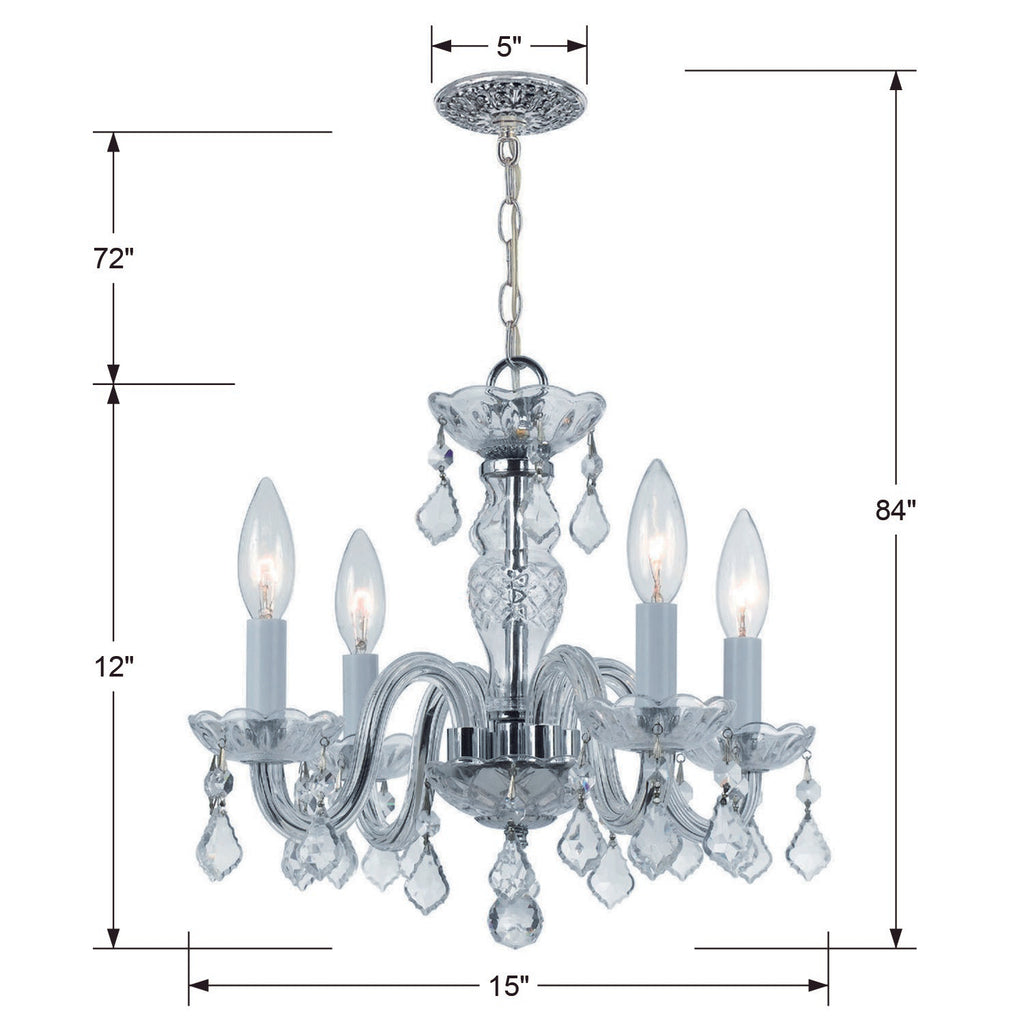 ##Antique Hardware## Traditional Crystal 4 Light Hand Cut Crystal Polished Chrome Mini Chandelier