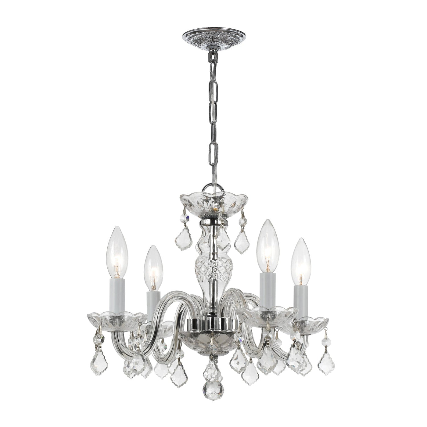 ##Antique Hardware## Traditional Crystal 4 Light Spectra Crystal Polished Chrome Mini Chandelier