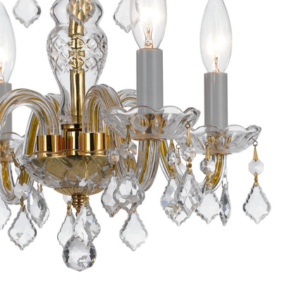 ##Antique Hardware## Traditional Crystal 4 Light Hand Cut Crystal Polished Brass Mini Chandelier