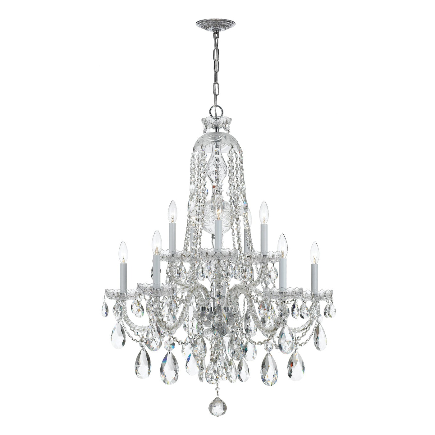 ##Antique Hardware## Traditional Crystal 10 Light Hand Cut Crystal Polished Chrome Chandelier