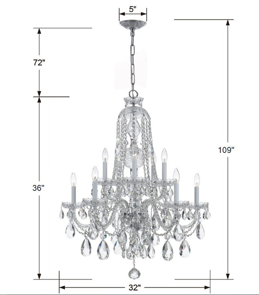 ##Antique Hardware## Traditional Crystal 10 Light Hand Cut Crystal Polished Chrome Chandelier