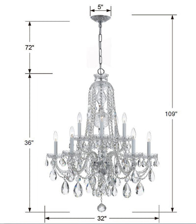 ##Antique Hardware## Traditional Crystal 10 Light Spectra Crystal Polished Chrome Chandelier