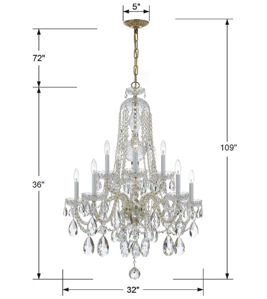 ##Antique Hardware## Traditional Crystal 10 Light Hand Cut Crystal Polished Brass Chandelier