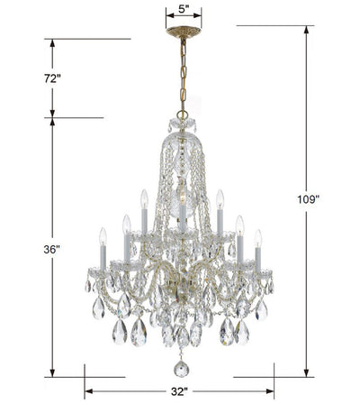 ##Antique Hardware## Traditional Crystal 10 Light Spectra Crystal Polished Brass Chandelier