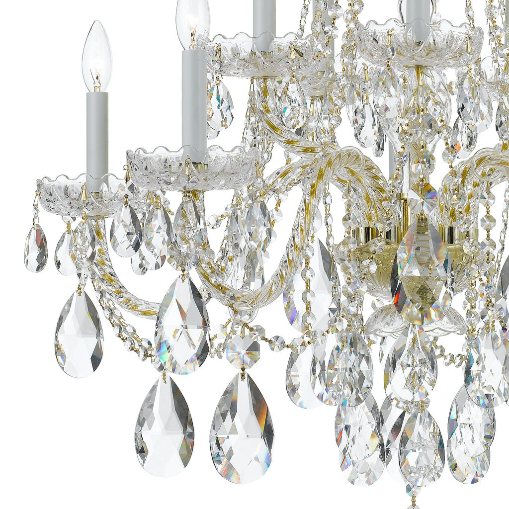 ##Antique Hardware## Traditional Crystal 10 Light Swarovski Strass Crystal Polished Brass Chandelier