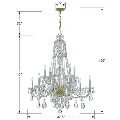 ##Antique Hardware## Traditional Crystal 12 Light Hand Cut Crystal Polished Brass Chandelier