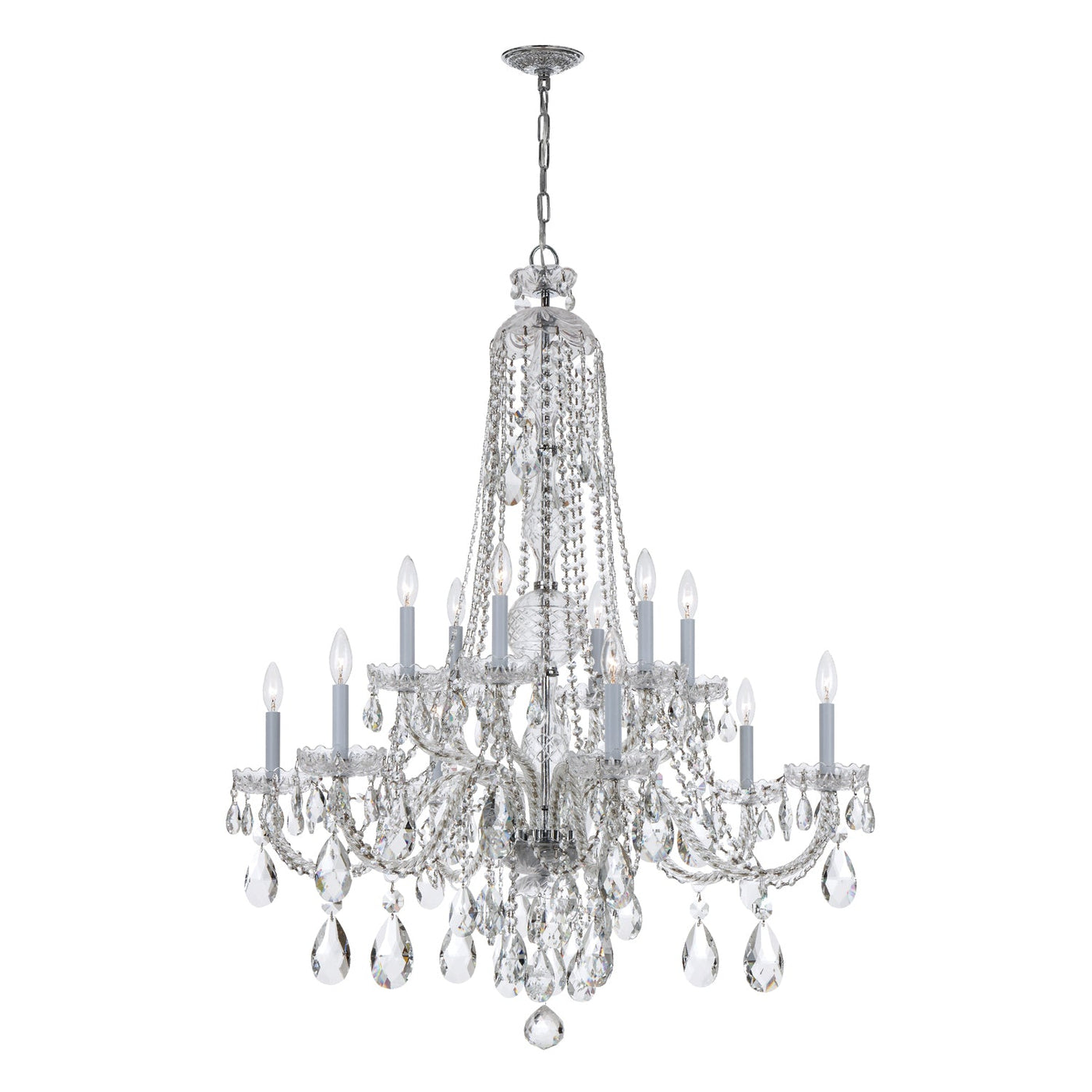 ##Antique Hardware## Traditional Crystal 12 Light Hand Cut Crystal Polished Chrome Chandelier