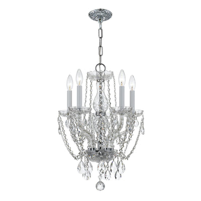 ##Antique Hardware## Traditional Crystal 5 Light Hand Cut Crystal Polished Chrome Mini Chandelier