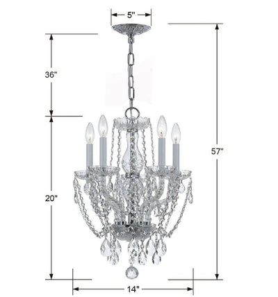 ##Antique Hardware## Traditional Crystal 5 Light Hand Cut Crystal Polished Chrome Mini Chandelier