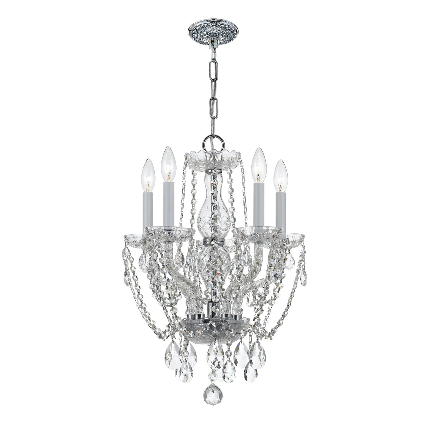 ##Antique Hardware## Traditional Crystal 5 Light Spectra Crystal Polished Chrome Mini Chandelier