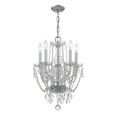 ##Antique Hardware## Traditional Crystal 5 Light Spectra Crystal Polished Chrome Mini Chandelier