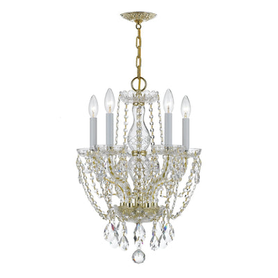 ##Antique Hardware## Traditional Crystal 5 Light Hand Cut Crystal Polished Brass Mini Chandelier