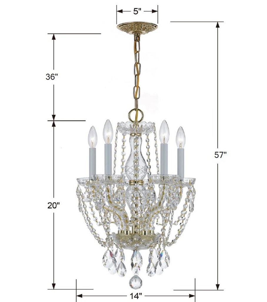 ##Antique Hardware## Traditional Crystal 5 Light Hand Cut Crystal Polished Brass Mini Chandelier