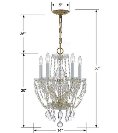 ##Antique Hardware## Traditional Crystal 5 Light Hand Cut Crystal Polished Brass Mini Chandelier