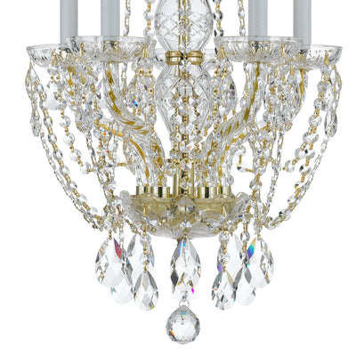 ##Antique Hardware## Traditional Crystal 5 Light Spectra Crystal Polished Brass Mini Chandelier