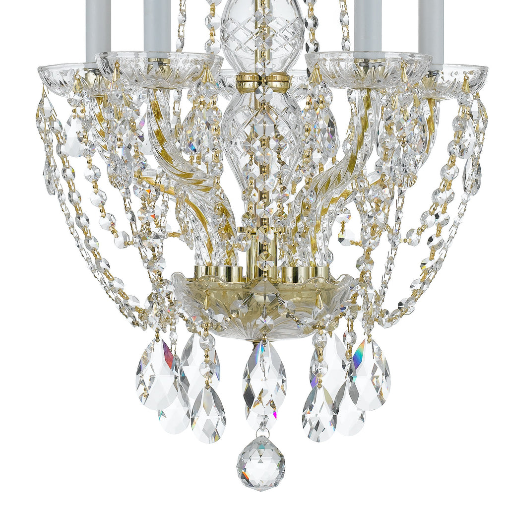 ##Antique Hardware## Traditional Crystal 5 Light Swarovski Strass Crystal Polished Brass Mini Chandelier