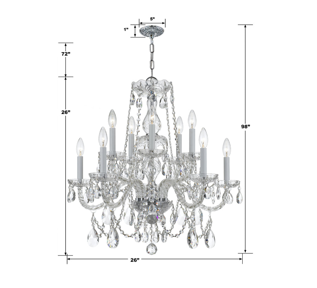 ##Antique Hardware## Traditional Crystal 10 Light Hand Cut Crystal Polished Chrome Chandelier