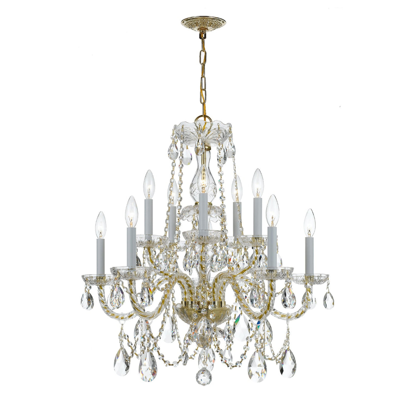 ##Antique Hardware## Traditional Crystal 10 Light Hand Cut Crystal Polished Brass Chandelier