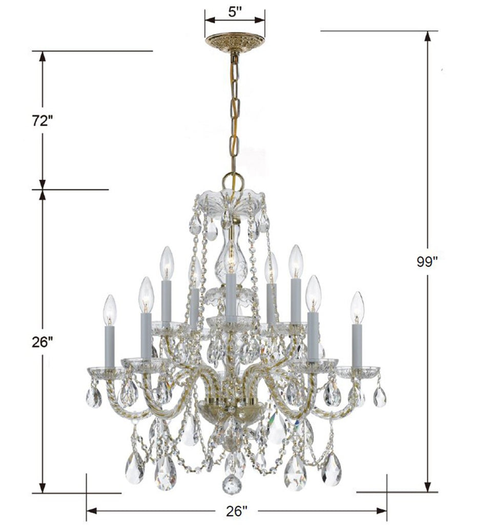 ##Antique Hardware## Traditional Crystal 10 Light Spectra Crystal Polished Brass Chandelier