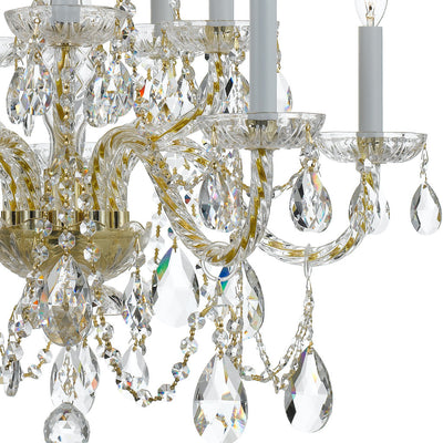 ##Antique Hardware## Traditional Crystal 10 Light Swarovski Strass Crystal Polished Brass Chandelier