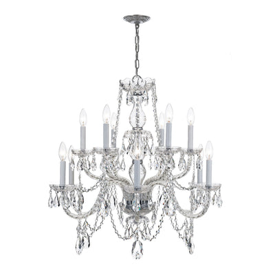 ##Antique Hardware## Traditional Crystal 12 Light Clear Italian Crystal Polished Chrome Chandelier